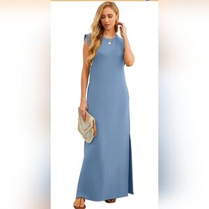 Sleeveless Dusty Blue Full Length Dress